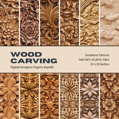 wood carving digital paper patterns bundle