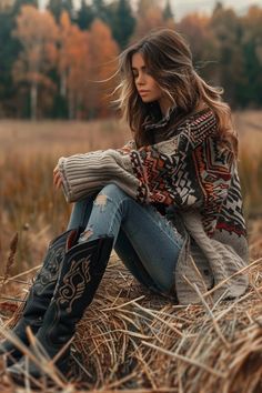 70+ Casual Outfits with Cowboy Boots for Fall: Easy, Breezy and Beautiful - From The Guest Room Country To Country Outfit, Western Outfits Women Winter Casual, 70s Western Outfits Women, Southern Rock Outfit, Bozeman Montana Fall Outfits, Country Casual Outfits Women, Women Farmers Clothes, Western Autumn Outfits, Everyday Country Outfits