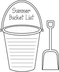 a bucket and shovel with the words summer bucket list written on it in black ink