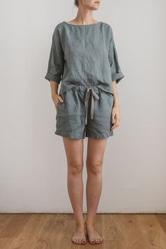 When ordering you can choose to have the SHORTS or TOP only or the whole PAJAMA SET of both items. When buying a set you save 5 euro. ________________________________ Comfortable fit sage green shorts with elastic band and fabric strap. Sage green top with wide mid-length sleeves and boat neckline. Casual Summer Home Sets, Casual Home Sets For Summer, Spring Relaxed Fit Pajama Shorts For Home, Summer Relaxed Fit Pajama Shorts For Home, Summer Sleep Shorts With Relaxed Fit, Relaxed Fit Shorts For Summer Pajama Party, Summer Sets With Relaxed Fit And Short Length, Summer Loungewear Sets In Short Length, Spring Loungewear Matching Short Set