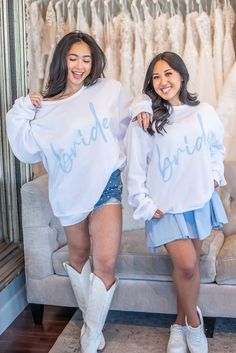 Get the new FSB exclusive for the bridal season- our Something Blue Bride Sweatshirt! This bella canvas crew is available in size small-2xl! Blue Cotton Top For Wedding, White Crew Neck Top For Bridal Shower, Relaxed Fit Crew Neck Top For Wedding, White Relaxed Fit Top For Wedding, Blue Bride, Bride Sweatshirt, Four Sisters, Pink Lemon, Tank Bodysuit