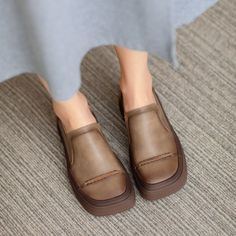 These loafers are designed in a timeless, minimal silhouette, so you'll be sure to wear them often. Made from soft leather, soft bottom that ensure all-day comfort. Wear yours with tailoring and denim alike. Color: Brown/KhakiMaterial: Top Cow Leather Lining: Genuine LeatherInsole: Genuine LeatherSole: RubberHeels: 3 cm/1.18" Weight:Fit: Medium to Wide, Runs Normal.Origin: Made in China Production Time: About 5-7 days (Any exceptional case will email you, Please pay attention to your email left) Comfortable Brown Everyday Slip-ons, Casual Slip-on Oxfords With Textured Sole, Casual Slip-on Oxfords With Flat Heel, Slip-on Faux Leather Shoes For Fall, Leather Low-top Slip-ons For Office, Brown Slip-on Flat Heel Moccasins, Brown Almond Toe Slip-ons With Leather Footbed, Leather Slip-ons With Almond Toe For Fall, Office Slip-ons With Rubber Sole