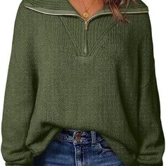 Dokotoo Women's Casual 1/4 Zip Pullover Polo V Neck Long Sleeve Knit Sweater For Women Jumper Tops, Green 100% Acrylic Imported Pull On Closure Dokotoo Womens Sweaters Is Made With High-Quality Fabric. Soft, Lightweight And Comfortable To Wear. Feature: V Neck, Solid Color, Long Sleeve, Stand Collar, Zipper Sweater For Women, Cable Knit, Pullover Sweater Tops, Knitted Sweaters For Women, Loose Fit Sweaters. Ocassion:This 1/4 Zip V Neck Pullover Sweater Is Very Comfortable For Wearing At Home, Ru Knitted Sweaters For Women, Varsity Sweater, Loose Fit Sweater, Zipper Sweater, Olive Green Sweater, V Neck Pullover, Sweater Tops, Marled Sweater, Leopard Print Sweater