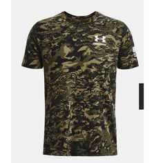 Salute Your Freedom Ua Style. Under Armour Freedom Camo Short-Sleeve T-Shirt For Men Features Patriotic Graphics Against A Camo Backdrop. He Superior Softness Of The 60% Cotton/40% Polyester Fabric Offers Comfort All Day, Any Day. This Men's Ua Freedom Camo T-Shirt Features A Ribbed Collar. Machine Wash. Imported. Casual Camouflage T-shirt For Sports, Camouflage Short Sleeve Sports Top, Casual Camouflage Sports T-shirt, Green Military Style Short Sleeve Top, Military Style Short Sleeve Outdoor Tops, Military Style Short Sleeve Tops For Outdoor, Military Style Cotton Short Sleeve T-shirt, Camouflage Cotton Crew Neck Shirt, Military Style Cotton T-shirt With Short Sleeves