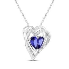 Enchant your special someone with this spellbinding heart necklace. Sterling silver Pretty pear-shaped blue lab-created sapphires center the pendant Two stacked hearts — one lined with white lab-created sapphires — create a shimmering frame 18-inch cable chain with lobster clasp Sapphire Heart Necklace, White Lab, Necklace Sterling Silver, Cable Chain, Pear Shaped, Heart Necklace, Lobster Clasp, Womens Necklaces, Pear