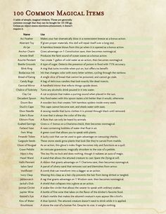 a page from the book 100 more common magic items