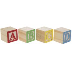 wooden blocks with the letters abc and d on them in different colors, including blue, green, red, yellow