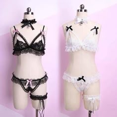 White Black Red Lace Pearl Ribbon Lingerie Set MK1812231 - Ribbon Lingerie, Pearl Lingerie, Lace Bralette Outfit, Pearl Ribbon, Egirl Clothes, Bralette Outfit, Satin Lingerie, Trendy Swimwear, Cute Lingerie