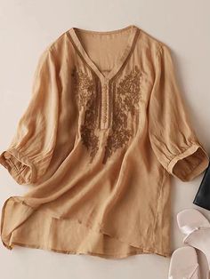 DescriptionSPU:WTS199183Material:TeryleneStyle:Casual/VintagePattern Type:FloralElement:Embroidered/Button DesignType:Stitching WaySize:M/L/XL/XXL/XXXLFit Type:LooseNeckline:V Neck*The item does not include any accessories in the picture, unless stated otherwise in the product description.Size chartSizeShoulderBustSleeve LengthClothing LengthCMINCHCMINCHCMINCHCMINCHM40.015.75102.040.1635.013.7858.0~65.022.83~25.59L41.016.14106.041.7335.013.7862.0~67.024.41~26.38XL42.016.54110.043.3136.014.1763.0 Casual Embroidered V-neck Top For Fall, Embroidered V-neck Blouse For Fall, V-neck Tops With Embroidered Hem, Casual Embroidered Linen Blouse, Brown Cotton V-neck Blouse, Casual V-neck Blouse With Embroidered Hem, Casual Embroidered V-neck Top, V-neck Linen Blouse With Floral Embroidery, Linen V-neck Blouse With Floral Embroidery