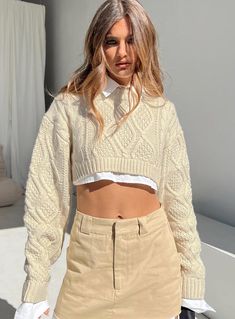 Sonny Cropped Sweater Cream Women Loose Shirt, Under Shirt, Clothes For Pregnant Women, Cream Colored Sweater, Jimin Funny, Y2k Sweater, Vintage Crop Tops, Cropped Cardigan Sweater, Sweater Cream