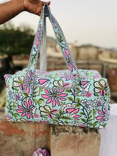 "Cotton Quilted  block print weekend bags  100% cotton fabric SIZE:  medium : 16\" x 8\" x 8 \" large : 18\" x 9\" x 9 Big Size :20\" x 10\" x 10\"  the bags feature two pockets each on the outside   :Color : Assorted & We Have More Color  : Quilted Padding   great for weekend getaways, beach trips and as carry on bags while travelling Ask me for custom orders, personalized pouches or wholesale  CARE: Machine wash separately in cold water" Rectangular Cotton Canvas Bag For Vacation, Rectangular Cotton Weekender Bag For Travel, Rectangular Cotton Bag For Vacation, Bohemian Cotton Beach Bag For Travel, Rectangular Cotton Bags For Vacation, Multicolor Cotton Beach Bag For Travel, Multicolor Cotton Canvas Bag For Travel, Rectangular Cotton Duffle Bag For Travel, Rectangular Cotton Travel Bag For Everyday Use