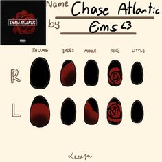 Chase Atlantic Makeup, Chase Atlantic Inspired Nails, Chase Atlantic Nails Ideas, Hit Me Hard And Soft Nails, Yungblud Nails, Chase Atlantic Nails, Tmnt Nails, Nail Painting Tips, Black Gel Nails