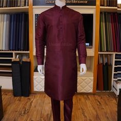 Solid maroon kurta pajama design for men Unstitched Cotton Churidar, Formal Long Sleeve Cotton Salwar Kameez, Traditional Long Sleeve Burgundy Sets, Red Long Sleeve Cotton Churidar, Long Sleeve Red Cotton Churidar, Red Cotton Kurta With Dabka, Red Cotton Kurta With Dabka Detail, Red Cotton Kurta With Dabka Embroidery, Festive Long Sleeve Burgundy Kurta