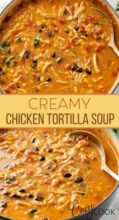 creamy chicken tortilla soup Dinner Idea Easy, Holiday Soups, Chicken Cheddar, Creamy Chicken Tortilla Soup, Chicken Tortilla Soup Recipe, Crockpot Soup Recipes, Chicken Tortilla Soup, Chicken Tortilla