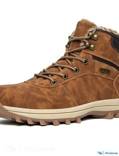 OrcaJump - Mens Plus Size Hiking Boots Sporty Outdoor PU Booties / Ankle Boots Dark Brown Red Brown Color Block for Fall Winter Brown Lace-up Work Boots For Winter, Brown Waterproof Boots With Round Toe For Winter, Brown Waterproof Winter Boots With Round Toe, Rugged Martin Boots With Reinforced Toe For Winter, Rugged Winter Martin Boots With Reinforced Toe, Winter Hiking Lace-up Boots With Round Toe, Casual Winter Lace-up Low-top Boots, Hiking Boots With Protective Feet And Round Toe, Winter Rugged Boots With Rubber Sole