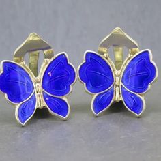 Vintage Enamel Sterling Blue Butterfly Clip Earrings by Meka - Etsy Blue Clip-on Earrings As Gift, Vintage Blue Clip-on Earrings For Gift, Butterfly Clips, Clip Earrings, Blue Butterfly, Three Color, Up To Date, Clip On Earrings, Antique Jewelry