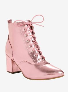 Victorian Shoes Women, Victorian Shoes, Womens Black Booties, Preppy Shoes, Pink Metallic, Black Ankle Booties, Lace Up Booties, Women Pink, Leather Shoes Woman