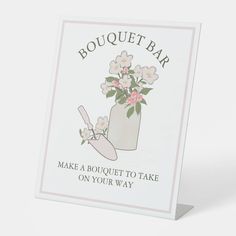 a greeting card with an illustration of a jar and flowers on the bottom that says, bouquet bar make a bouquet to take on your way