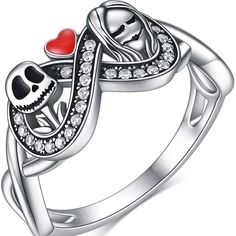 Disney’s The Nightmare Before Christmas - Jack Skellington And Sally Love Forever Ring. Beautiful Ring That Celebrates Your Everlasting Love. * Sparkling 1/4 Cttw Simulated White Diamonds * Hallmark Stamped Fine 925 Sterling Silver * 18k White Gold Plated * 18” Rolo Chain Approximate Measurements. Nightmare Before Christmas Rings, Sally Nightmare, Christmas Ring, Parents Anniversary, Christmas Makeup, Anniversary Jewelry, Jack And Sally, Skull Jewelry, Disney Jewelry