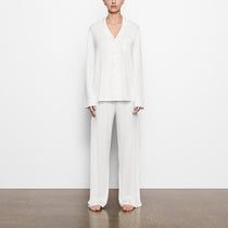 Soft Lounge Sleep Set - Marble | SKIMS Casual Viscose Sleepwear For Loungewear, Elegant Long Sleeve Tops For Lounging, Relaxed Fit Viscose Sleepwear For Loungewear, Elegant Relaxed Fit Tops For Pajama Party, Classic Fitted Sleepwear For Loungewear, Chic Fitted Sleepwear For Lounging, Elegant Relaxed Fit Sleepwear For Loungewear, Elegant Solid Color Sleepwear With Relaxed Fit, Elegant Spring Lounging Tops