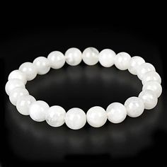 Pure White Jade Bracelet - Giveably White Gemstone Beaded Bracelets For Meditation, White Moonstone Bracelets For Healing, Elegant White Crystal Bracelet For Healing, White Crystal Bracelet With Gemstone Beads For Meditation, White Spiritual Bracelets With Natural Stones, White Gemstone Round Bracelets, White Crystal Bracelet With Gemstone Beads For Healing, White Gemstone Beaded Bracelets For Healing, White Spiritual Bracelets For Healing