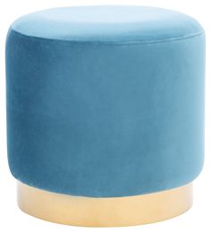 a blue stool with gold trim around it