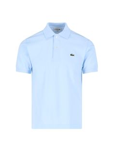 Lacoste 'L. 12. 12' Polo Shirt, light blue cotton, classic buttoned collar, short sleeves, front logo patch, straight hem. Light Blue Fitted Polo Shirt With Polo Collar, Fitted Light Blue Polo Shirt With Polo Collar, Fitted Light Blue Polo Shirt, Light Blue Polo Shirt For Spring, Classic Light Blue Polo Collar Top, Fitted Light Blue Casual Polo Shirt, Light Blue Cotton Polo Shirt For Spring, Spring Light Blue Cotton Polo Shirt, Light Blue Cotton Polo Shirt