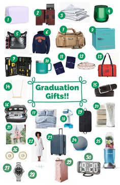 a collage of graduation gifts with the words graduation gifts on it and pictures of other items