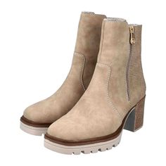 Rieker HWK Women's Boots, Beige Rieker HWK Women's Boots - Beige Elevate your style with these durable and chic Rieker HWK Women's Boots. Crafted from high-quality synthetic leather, these boots feature a comfortable textile interior and a sturdy TR sole for all-day wear. The slim to normal width (F) makes them perfect for young adults seeking both fashion and functionality.   Color: Beige  Heel Height: 6.5 cm  Season: Autumn/Winter   Material & Care  Upper Material: Synthetic Leather  Inner Mat Textile Interior, Boots Beige, Shoes Beige, Beige Heels, Shoe Brushes, Soft Shoes, Winter Shoes, Season Autumn, Women's Boots