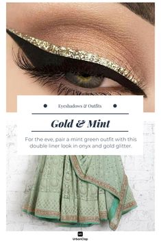 Makeup Ideas For Mint Green Dress, Eyeshadow For Mint Green Dress, Makeup Look For Light Green Dress, Eyeshadow Looks For Green Outfit, Mint Green Lehenga Makeup Look, Pista Green Makeup Looks, Makeup For Green Lehenga, Make Up For Mint Green Outfit, Makeup Looks For Mint Green Dress