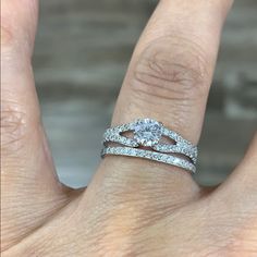 14k White Gold Plated Over Real 925 Sterling Silver With A 0.40ct Cubic Zirconium Center Stone And Matching Wedding Band 2pc Set Comes In A Beautiful Jewelry Box Available In Sizes 5 6 7 8 9 10 Item#Gr5835-12 Engagement Ring And Wedding Band, Wedding Matches, Womens Jewelry Rings, Wedding Band, Beautiful Jewelry, Wedding Bands, Jewelry Box, Engagement Ring, Jewelry Rings