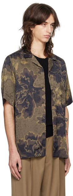 Viscose satin shirt. Graphic pattern printed throughout. · Open spread collar · Button closure · Patch pocket at front · Tennis-tail hem Supplier color: Brown Dries Van Noten Menswear, Satin Shirts, Sheer Shirt, Mens Wear, Satin Shirt, Dries Van Noten, Embroidered Shirt, Shirt Pattern, Collar Shirts