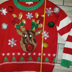 Holiday Christmas Sweater Great For A Party Or Ugly Christmas Sweater Party. This Sweater Has Every Element, The Face Is Soft Fabric With A Red Ball As The Nose, Sequins Snow Flake & Felt Bows. Measurements In Photos. Christmas Sweater Party, Felt Bows, Ugly Christmas Sweater Party, Red Ball, Snow Flake, Holiday Christmas, Ugly Christmas, Christmas Sweater, Colorful Sweaters