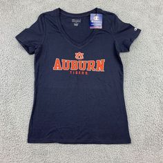 NEW Auburn Tigers Shirt Women's Medium Navy‎ NCAA Champion Short Sleeve V-Neck