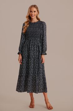 Elegant Floral Print Midi Dress With Ruffle Sleeves, Elegant Maxi Dress With Ruffle Hem For Wedding Guest, Elegant Floral Print Maxi Dress With Ruffle Sleeves, Elegant Maxi Dress With Floral Print And Ruffle Sleeves, Flowy Midi Dress With Elastic Sleeves For Party, Elegant Tiered Midi Dress With Gathered Sleeves, Elegant Fall Maxi Dress With Ruffle Hem, Elegant Maxi Dress With Ruffle Sleeves And Hem, Christian Girl Outfits