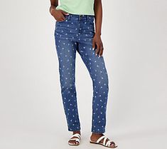 Their easy fit will make you reach for these Easy Stretch denim jeans on the regular, but that cute embroidered motif makes them irresistible. From Denim & Co.® Fashions. Casual Embroidered Relaxed Fit Jeans, Trendy Embroidered Relaxed Fit Jeans, Casual High Rise Embroidered Jeans, Summer Stretch Embroidered Jeans, Summer Embroidered Stretch Jeans, Embroidered Medium Wash Relaxed Fit Jeans, Embroidered Stretch Straight Leg Jeans, Denim Jeans Ripped, Easy Stretches