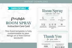 Printable Room Spray Instruction Care Card Editable Room Etsy