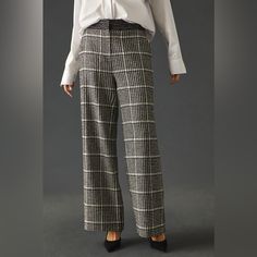 Worn One Time. Brand New Looking. Very Stylish. They Are Too Big For Me Now. Bought For A Pretty Penny At Anthropologie White Plaid Pants, Leather Culottes, Dark Grey Dress Pants, Slim Dress Pants, Plaid Trousers, White Linen Pants, Velvet Trousers, Slim Trousers, Grey Dress Pants