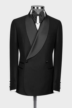 James Fashion Black Double Breasted Men Shawl Lapel Two Piece Suit | Bradymensuit Black Double Breasted Suit With Long Sleeves For Evening, Black Double Breasted Long Sleeve Suit For Evening, Black Suits With Lapel Collar For Formal Occasions, Black Formal Suit With Lapel Collar, Fitted Long Sleeve Tuxedo For Black Tie Events, Fitted Black Tie Suits, Bespoke Black Tuxedo For Black Tie Events, Black Tuxedo Double-breasted Suit For Black Tie Events, Bespoke Black Suits For Black Tie Events