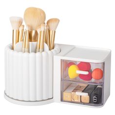 PRICES MAY VARY. REMOVABLE COMPARTMENTS: Makeup brushes holder organizer is equipped with 7 divider slots, allowing you to store different types of makeup brushes separately, making it easy for you to quickly find the brushes you need according to your needs, and its compartments are removable, so that you can place any makeup tools according to your needs. SMOOTH ROTATION: The rotating base does not touch the countertop (0.35 inches above the countertop), and there are four non-slip rubber pads Small Makeup Vanity, Makeup Holders, Small Makeup Vanities, Draw Fashion, Dresser Desk, Vanity Dresser, Makeup Holder, Makeup Brush Organization, Makeup Brush Holder