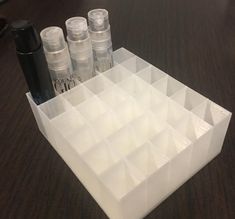 sample spray vial holder 1ml for perfume / cologne bottles with spray caps to organize you tiny spray bottles and don't lose them. Shipping will be the next day after the purchase date. No spray bottle included, just the holder Cologne Bottles, Perfume Sample, Studio Apt, Perfume Samples, Pump Bottle, Vanity Storage, Toiletry Storage, Bottle Holder, Bottle Holders