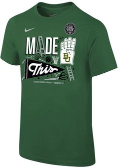 the nike made this t - shirt is green with white and black lettering on it