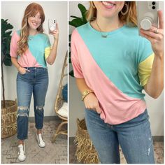 Kalilah Color Block Cutout Top - Madison and Mallory Xmas Outfit, Mint Coral, Cutout Top, Color Block Tee, Color Block Design, Color Block Top, Cut Out Top, Work Clothes, Block Design