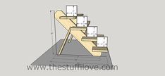 a drawing of a stair case with boxes on it's bottom and bottom shelf