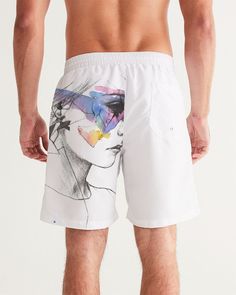 "Get ready to make a splash with these unique Abstract Lady Swim Trunks by Frances Pierre-Giroux. Featuring a playful abstract design, these swim trunks are sure to turn heads. Stay stylish and comfortable at the beach or pool with these must-have men's swim trunks. (Fun in the sun never looked so good!)" About The Art Product Details Head to the beach in our classic fit Men's Swim Trunks made with comfort in mind. With an adjustable drawstring waistband, its smooth and durable materials made with UPF 50+ gives you premium UV protection. Soft, lightweight fabric Drawstring waistband UPF 50+ Built-in mesh brief Two side, one back slip pocket Printed, cut, and handmade Size & Fit Runs true to size Inseam 7" Measurements vary, +/- 0.5" per size Model is 6'2" wearing size Large Material & Care Fun In The Sun, Mens Swim Trunks, Man Swimming, Drawstring Waistband, Swim Trunks, Upf 50, Mens Fitness, Lightweight Fabric, Abstract Design