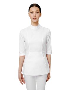 Elegant High Neck Top from the most stylish scrub brand for medical professionals Treat in Style.
Comfortable blouse semi-adjacent silhouette with collar-strut and 3/4 sleeves. Made in a classic style. The model has several distinctive features: a deep overhead pocket of the format "kangaroo" and a zipper on the back. The blouse accentuates the waist and gives a noble look.
Fabric
White 54% cotton, 44% polyester, 2% lycra (density 190 g / m)Lumiere bianco is a medium density blended fabric. The Stylish Scrubs, Comfortable Blouses, Style Comfortable, High Neck Top, Medical Scrubs, A Silent Voice, Samoa, Medical Professionals, Women's Tops