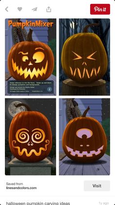 pumpkins with faces carved into them for halloween