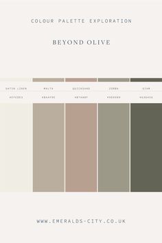 the color palette for beyond olive is shown in shades of brown, beige and green