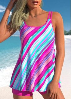 Tankini Shorts, Style Bleu, Striped Tankini, Backless Swimsuit, Printed Tankini, Tank Top Straps, Swimwear Tankini, Swimwear Sets, Swimsuits High Waisted