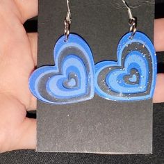 Beautiful Blue Heart Earrings Handmade Made Out If Acrylic Trendy Blue Heart Earrings For Gift, Valentine's Day Blue Heart Earrings, Blue Heart-shaped Earrings With Ear Wire, Blue Heart Earrings For Gift, Blue Heart Charm Earrings For Valentine's Day, Blue Heart-shaped Earrings For Valentine's Day, Blue Dangle Heart Earrings With Heart Beads, Blue Heart Earrings For Valentine's Day, Blue Earrings For Valentine's Day Gift